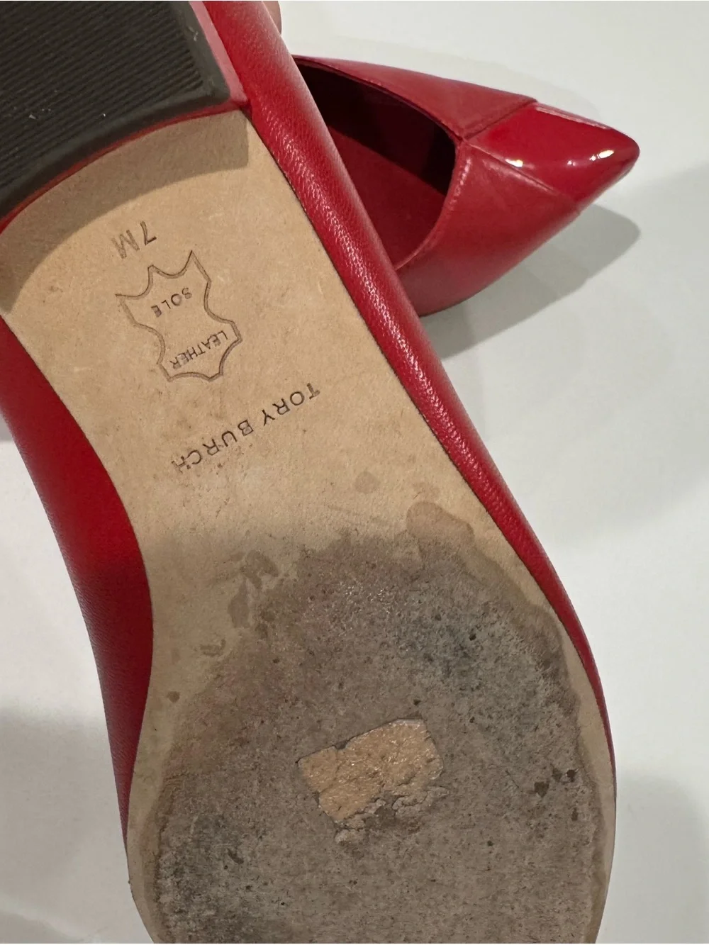 Tory Burch Red Pointed-Toe Leather Flats